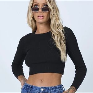 Princess Polly NWT Sz L/XL Ling Sleeve Black Crop Top